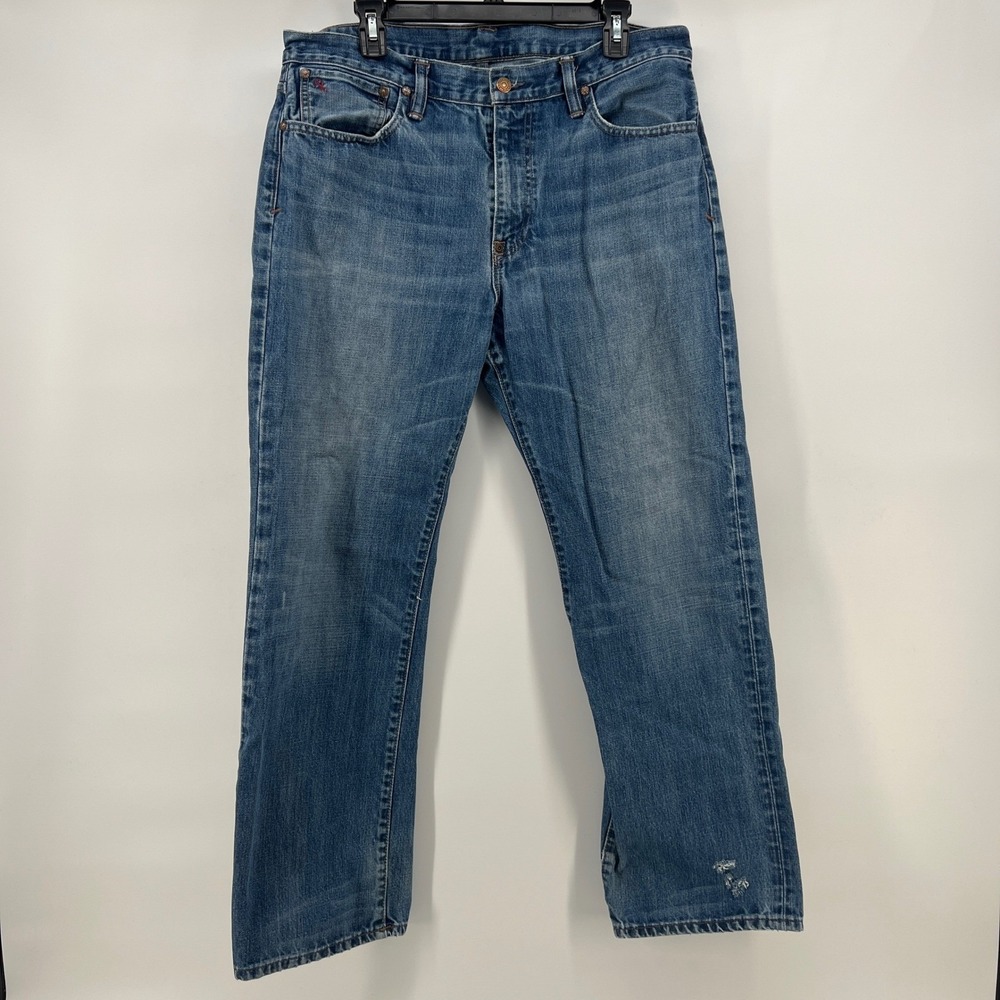 Polo Ralph Lauren Men Jeans 34x30 Distressed Blue Denim Straight Leg Vintage Fit